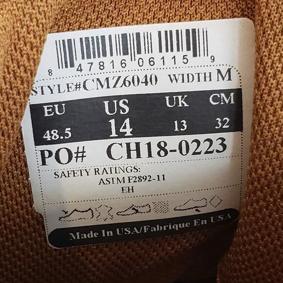 Carhartt Work Boots 6-inch Waterproof Comp Toe Mens Size 14 M Brown Leather main image 10
